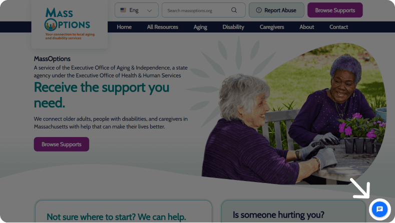 location of the chatbot widget on the webpage